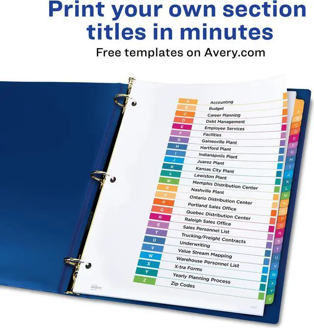 Alt view image 2 of 15 - Ready Index A-Z 26 Tab Dividers, Customizable TOC, 6 Sets (11832)