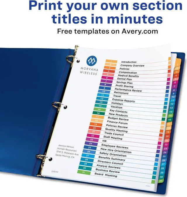 Alt view image 2 of 15 - Avery Ready Index 31 Tab Dividers, Customizable TOC, 6 Sets (11831)