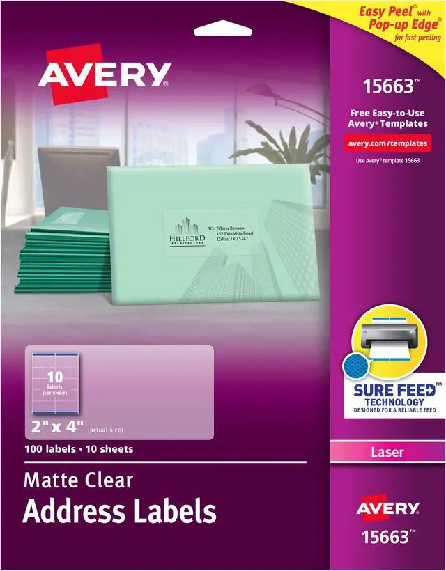 Main image of Easy Peel Mailing Labels For Laser Printers, 2 X 4, Clear, 100/Pack