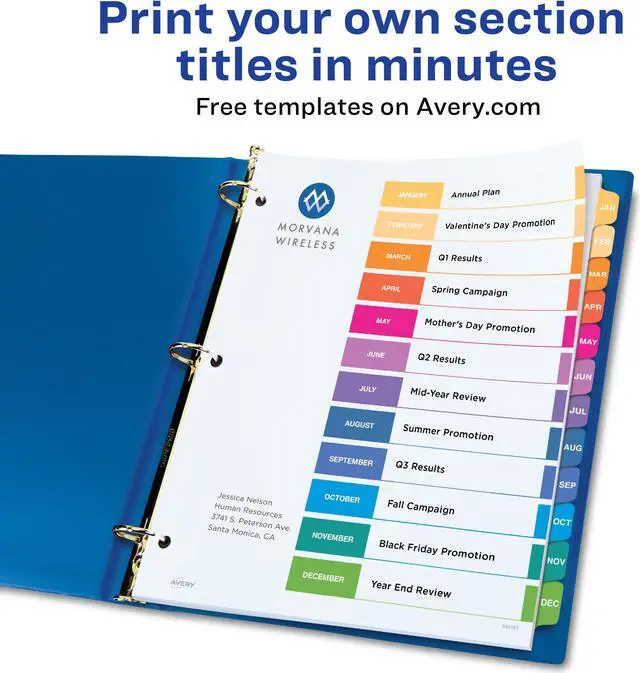 Alt view image 3 of 19 - Avery Ready Index 12 Tab Dividers, Customizable TOC, 6 Sets (11830)