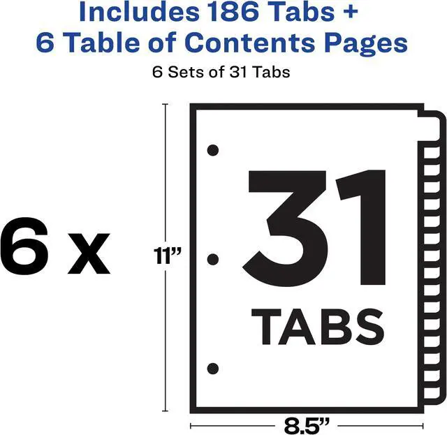 Alt view image 4 of 15 - Avery Ready Index 31 Tab Dividers, Customizable TOC, 6 Sets (11831)