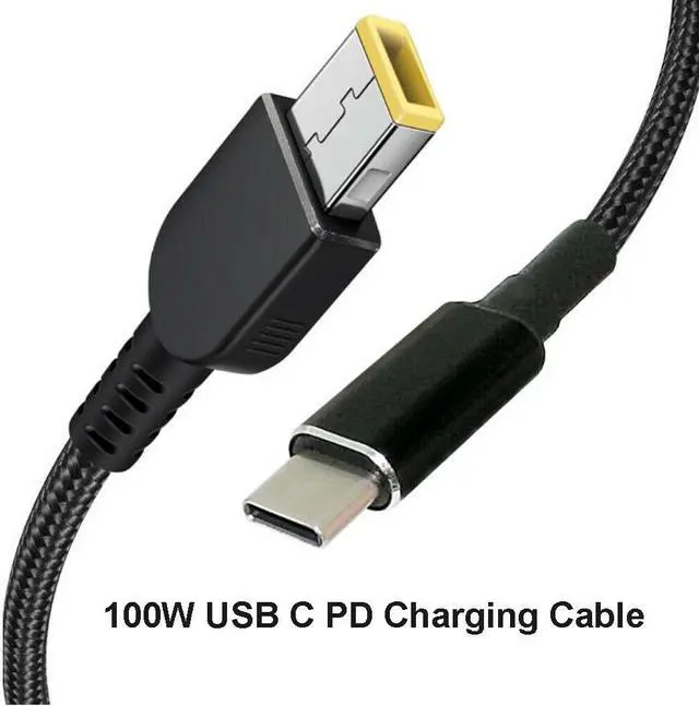 Alt view image 2 of 5 - 100W USB-C Type C to Lenovo Laptops Slim Square Connector Plug Converter Cable DC Tip Jack for Lenovo IdeaPad Yoga 11S  Yoga 13 ThinkPad Helix, X1 Carbon