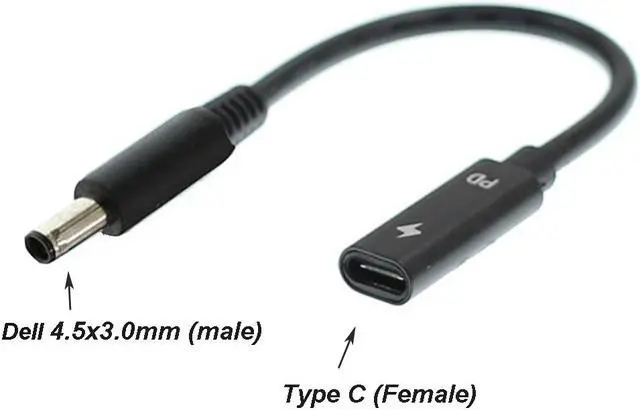 Alt view image 2 of 8 - USB 3.1 Type C USB C Laptop Charger Power Adapter Converter Cable USB Type C Female to 4.5*3.0mm DC Plug Jack for Dell 65W or below Laptops
