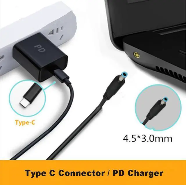 Alt view image 4 of 7 - USB Type C PD Charging Cable Cord 19.5V 4.5*3.0mm Blue Tip Male Plug Converter DC Power Adapter Charger for HP 65W or below Laptops