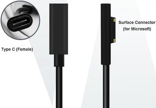 Alt view image 2 of 5 - Surface PD Charger Cable, Surface Connect  to USB C Type C converter cable works with a 45W 65W 15V USB C Power Charger, for Microsoft Surface pro7, pro 6 pro 5 pro 4 pro 3 Laptop Book