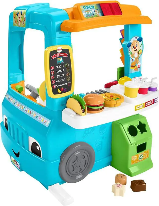 Alt view image 2 of 7 - Fisher-Price Laugh and Learn Servin' Up Fun Food Truck, Dashboard Packed With Hands-On Fun, Including Steering Wheel, Clicker Key and Gear Shifter, Blue