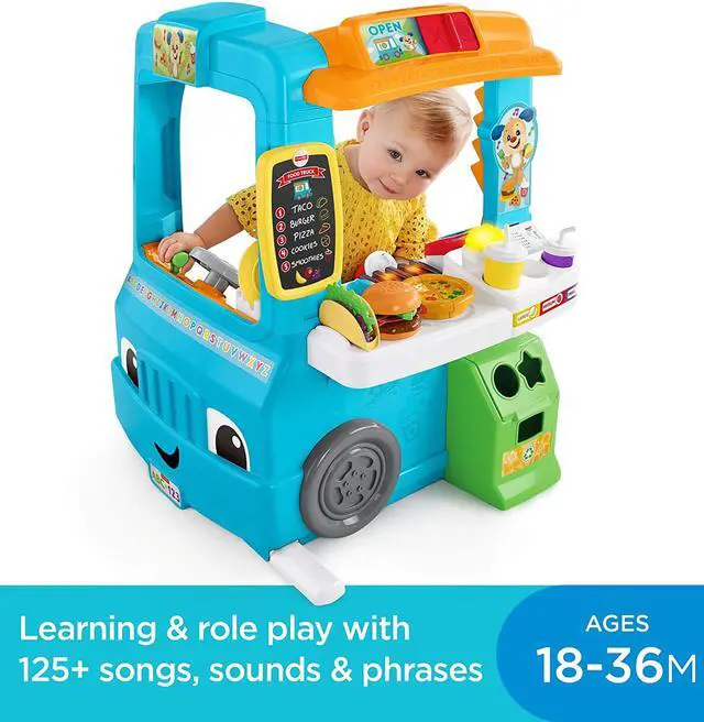Alt view image 3 of 7 - Fisher-Price Laugh and Learn Servin' Up Fun Food Truck, Dashboard Packed With Hands-On Fun, Including Steering Wheel, Clicker Key and Gear Shifter, Blue