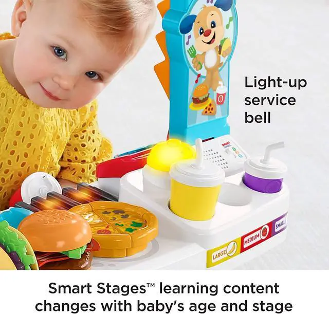 Alt view image 6 of 7 - Fisher-Price Laugh and Learn Servin' Up Fun Food Truck, Dashboard Packed With Hands-On Fun, Including Steering Wheel, Clicker Key and Gear Shifter, Blue