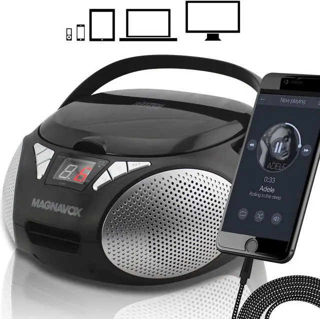 Alt view image 11 of 18 - Magnavox CD Boombox with AM/FM Stereo Radio in Black (MD6924)