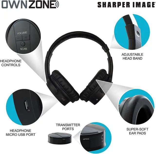Alt view image 4 of 15 - Sharper Image 30603 Own Zone, Wireless Rechargeable Headphones, Black