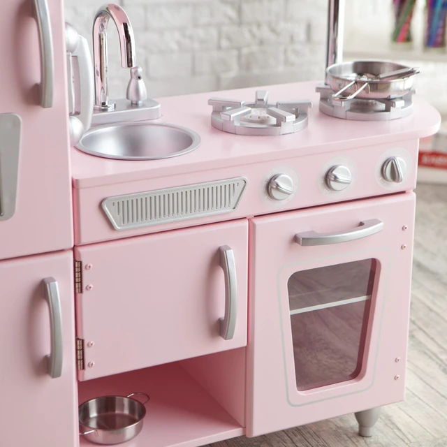 Alt view image 4 of 14 - KidKraft Pink Vintage Kitchen Kids Pretend Play Set and Accessories | 53179