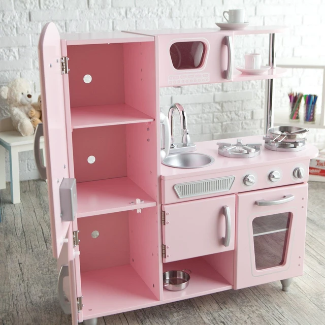 Alt view image 2 of 14 - KidKraft Pink Vintage Kitchen Kids Pretend Play Set and Accessories | 53179