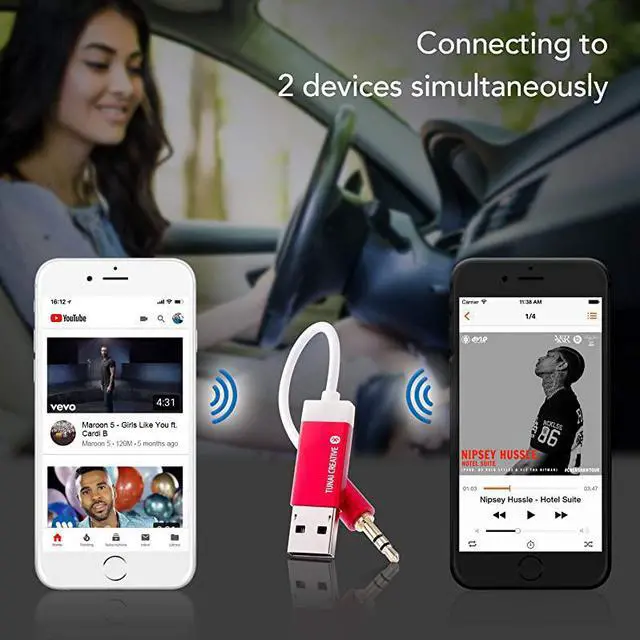 Alt view image 4 of 7 - Firefly Bluetooth Receiver Worlds Smallest USB Wireless Audio Bluetooth 42 Adapter with 35mm AUX for CarHome Stereo Music Streaming Auto On No Charging Needed Car Kit Black