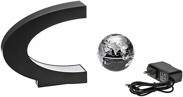 Alt view image 6 of 7 - Floating Globe with LED Lights C Shape Magnetic Levitation Floating Globe World Map for Desk Decoration BlackSilver
