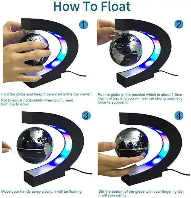 Alt view image 2 of 7 - Floating Globe with LED Lights C Shape Magnetic Levitation Floating Globe World Map for Desk Decoration BlackSilver