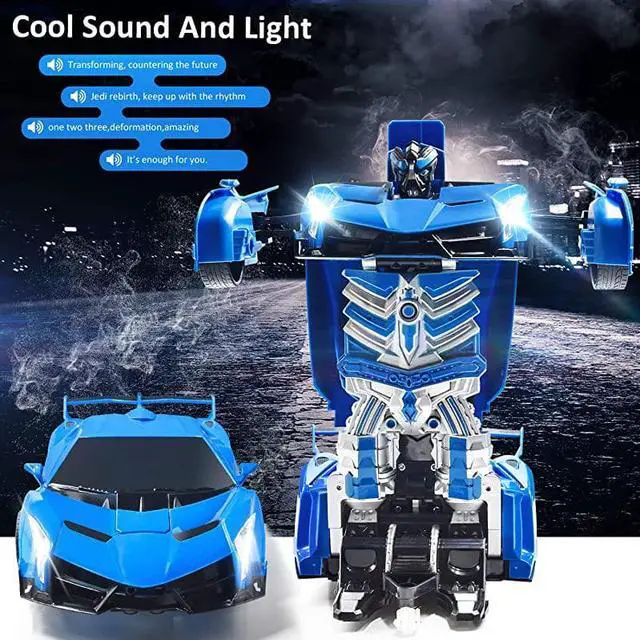 Alt view image 5 of 7 - RC Car Transforming Robot Model Toy 1 14 Gesture Sensing Drifting Remote Control Transform Vehicle Deformed Racing with Realistic Engine Sounds amp One Button Transformation for Boys Girls Blue