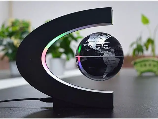 Alt view image 7 of 7 - Floating Globe with LED Lights C Shape Magnetic Levitation Floating Globe World Map for Desk Decoration BlackSilver