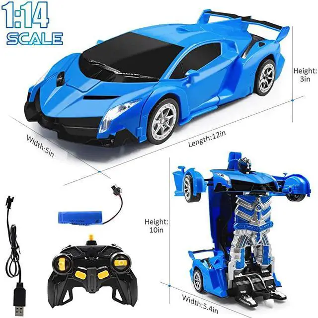 Alt view image 7 of 7 - RC Car Transforming Robot Model Toy 1 14 Gesture Sensing Drifting Remote Control Transform Vehicle Deformed Racing with Realistic Engine Sounds amp One Button Transformation for Boys Girls Blue