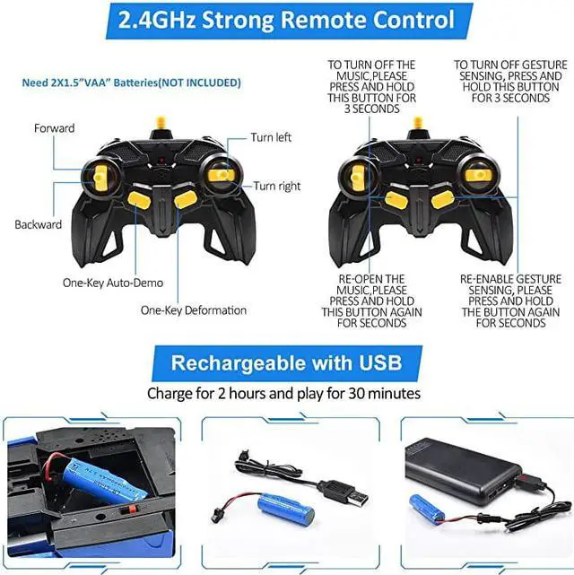 Alt view image 6 of 7 - RC Car Transforming Robot Model Toy 1 14 Gesture Sensing Drifting Remote Control Transform Vehicle Deformed Racing with Realistic Engine Sounds amp One Button Transformation for Boys Girls Blue