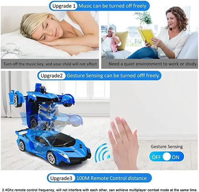 Alt view image 3 of 7 - RC Car Transforming Robot Model Toy 1 14 Gesture Sensing Drifting Remote Control Transform Vehicle Deformed Racing with Realistic Engine Sounds amp One Button Transformation for Boys Girls Blue