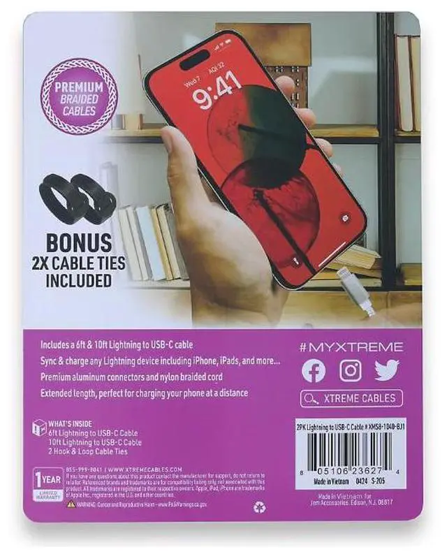 Alt view image 2 of 2 - Xtreme 6' and 10' Premium Braided Cables Lightning to Type C, 2 pk.