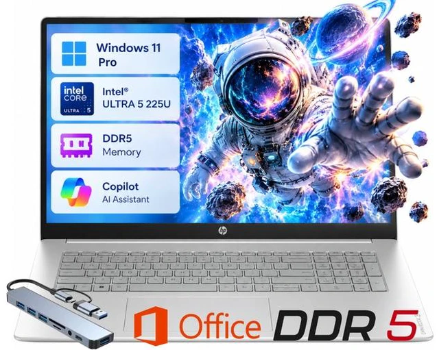 Main image of HP OmniBook3 17 AI PC Laptop 17.3" FHD IPS Display Intel Ultra 5 225U (Beats i5-1334U) Up to 4.8GHz 12 Core, 16GB DDR5, 1TB SSD, Wi-Fi 7, Life Time Office Windows 11 Pro/ HUB