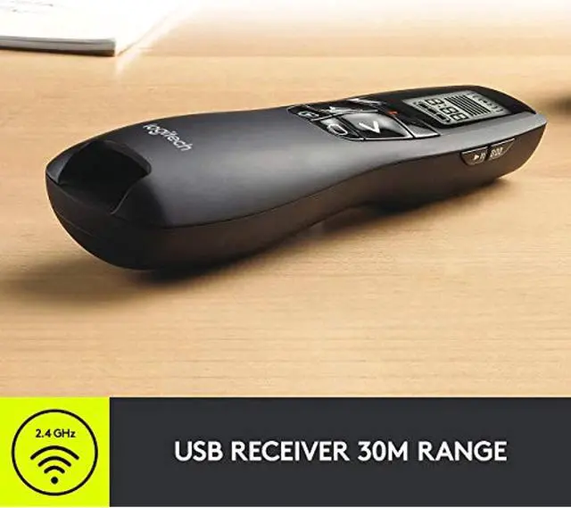 Alt view image 4 of 7 - Logitech Professional Presenter R800, Wireless Presentation Clicker Remote With Green Laser Pointer And Lcd Display, Black