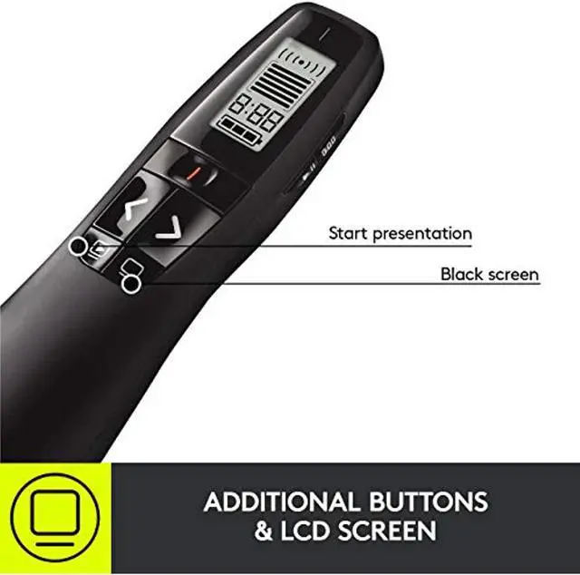 Alt view image 5 of 7 - Logitech Professional Presenter R800, Wireless Presentation Clicker Remote With Green Laser Pointer And Lcd Display, Black