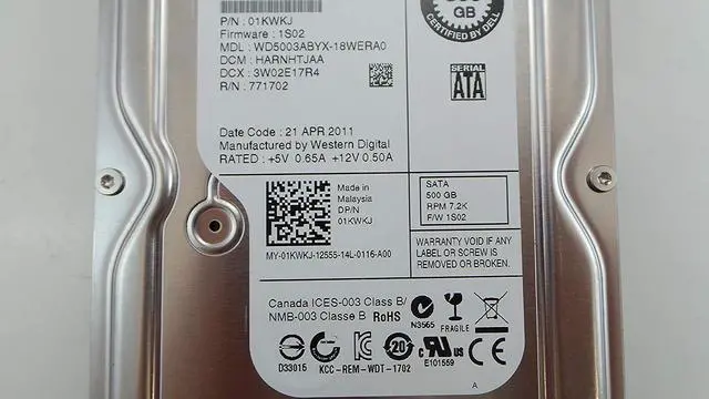 Alt view image 2 of 4 - DELL 1KWKJ Dell 500Gb SATA 7.2k 3.5 Hard Drive