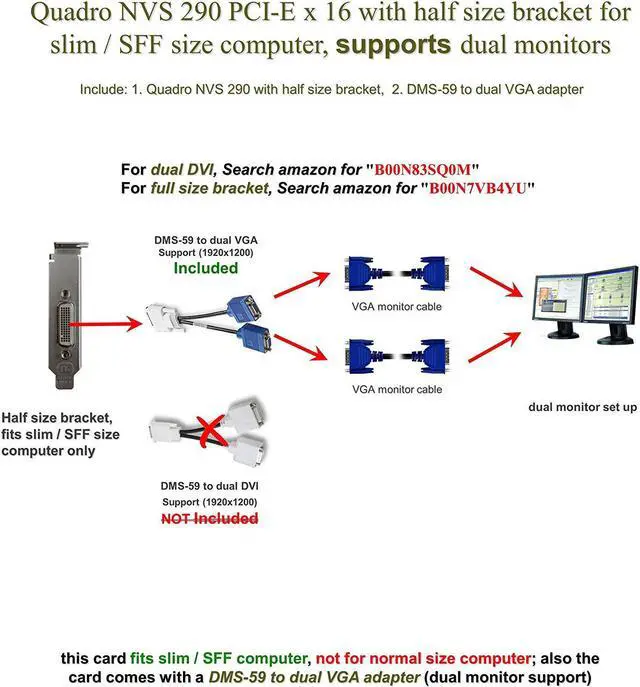 Alt view image 2 of 3 - Epic IT Service - Quadro NVS 290 low profile card (half size bracket, DMS-59 to dual VGA adapter)