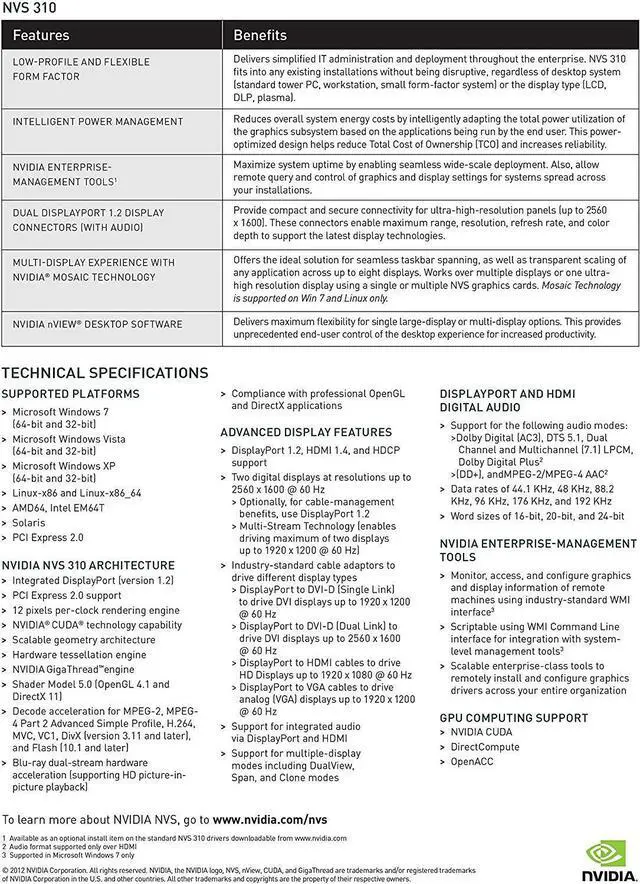 Alt view image 4 of 4 - Epic IT Service – Nvidia Quadro NVS 310 with Dual displayports, Both Half and Full Size Brackets for Both SFF or Regular Full Size Computer()