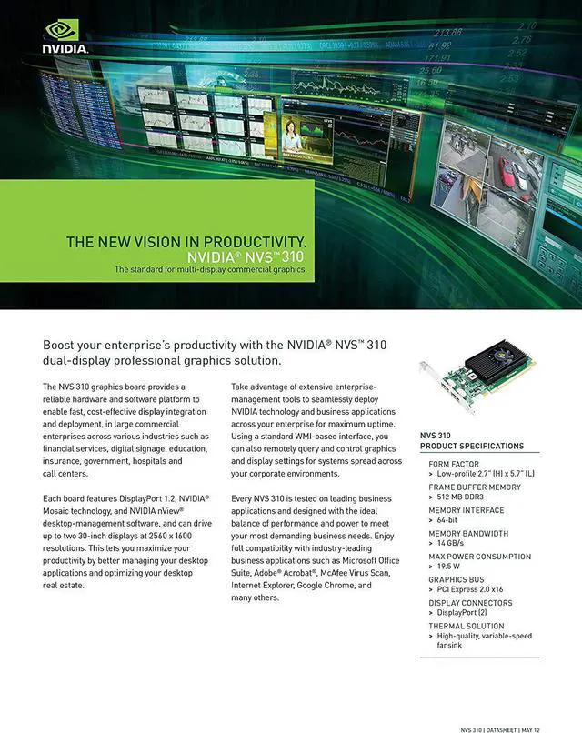 Alt view image 3 of 4 - Epic IT Service – Nvidia Quadro NVS 310 with Dual displayports, Both Half and Full Size Brackets for Both SFF or Regular Full Size Computer()