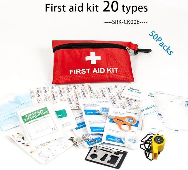 Main image of 50 pieces Waterproof Bag Flash Light Glove Bandage First Aid Survival Emergency Kits with Supplies