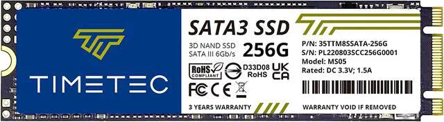 Main image of Timetec 256GB SSD 3D NAND TLC SATA III 6Gb/s M.2 2280 NGFF 128TBW Read Speed Up to 550MB/s SLC Cache Performance Boost Internal Solid State Drive for PC Computer Laptop and Desktop (256GB)