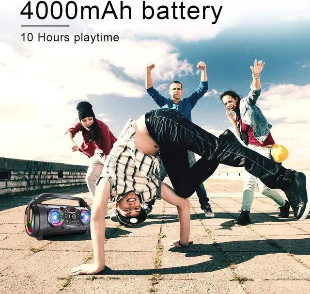 Alt view image 3 of 7 - Bluetooth Speaker, 30W Portable Bluetooth Boombox with Subwoofer, FM Radio, RGB Colorful Lights, EQ, Stereo Sound, Booming Bass, 10H Playtime Wireless Party Speaker for Home, Outdoor, Travel, Camping