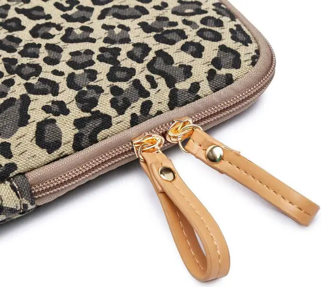 Alt view image 6 of 7 - XSKN Yellow Leopard Spot Canvas Fabric Zipper Laptop Sleeve Case Cover for All 13 14 15 inch Computers, Laptop Bag for MacBook Air / Pro / Retina Laptops / Notebook (13 inch, for 13.3 inch Laptop)