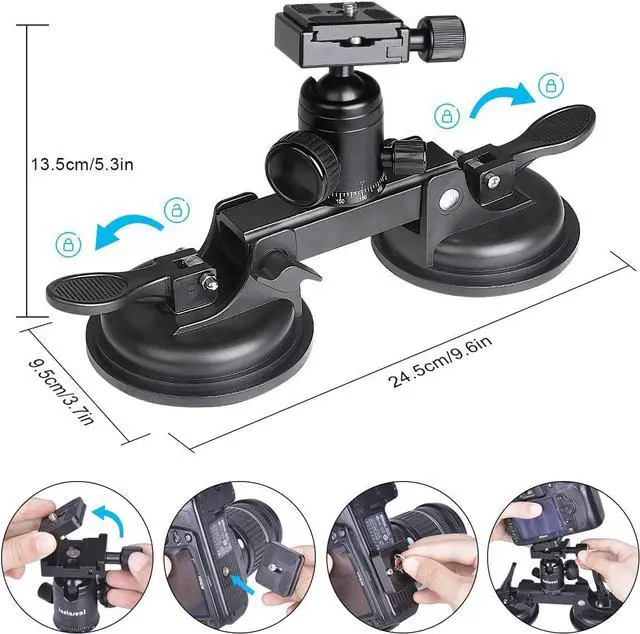 Alt view image 5 of 7 - Heavy Duty (20 lbs Load) DSLR Mirorrless Camera Suction Cup Car Mount Camcorder Vehicle Holder w/ 360°Panorama Ball Head + Quick Release Plate Compatible with Nikon Canon Sony RED BM