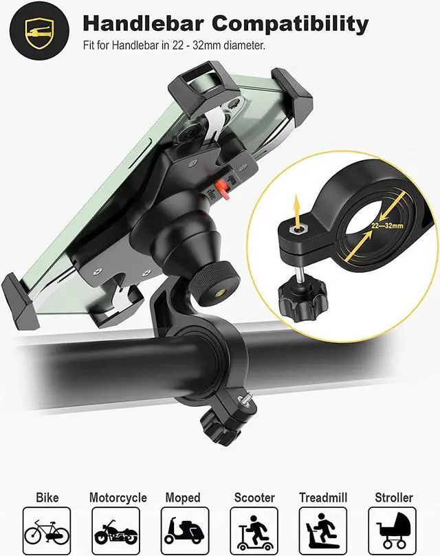 Alt view image 4 of 7 - Bike Phone Mount Metal Motorcycle Handlebar Phone Holder Scooter Phone Clamp for 4.0-7.0 Inch Smartphone with 360° Rotation