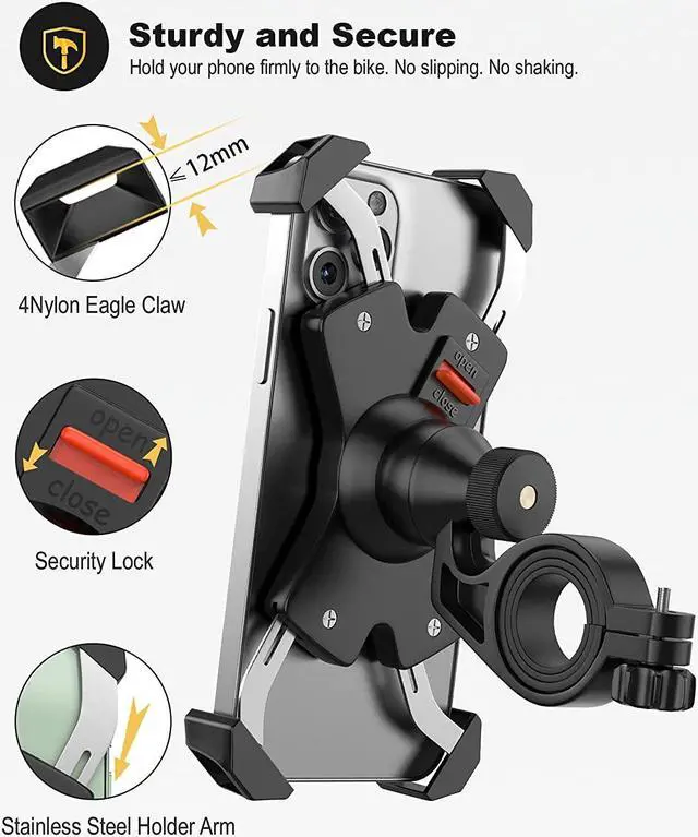 Alt view image 2 of 7 - Bike Phone Mount Metal Motorcycle Handlebar Phone Holder Scooter Phone Clamp for 4.0-7.0 Inch Smartphone with 360° Rotation