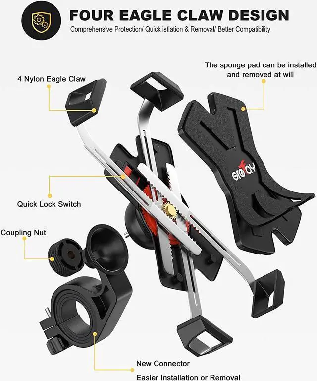 Alt view image 5 of 7 - Bike Phone Mount Metal Motorcycle Handlebar Phone Holder Scooter Phone Clamp for 4.0-7.0 Inch Smartphone with 360° Rotation