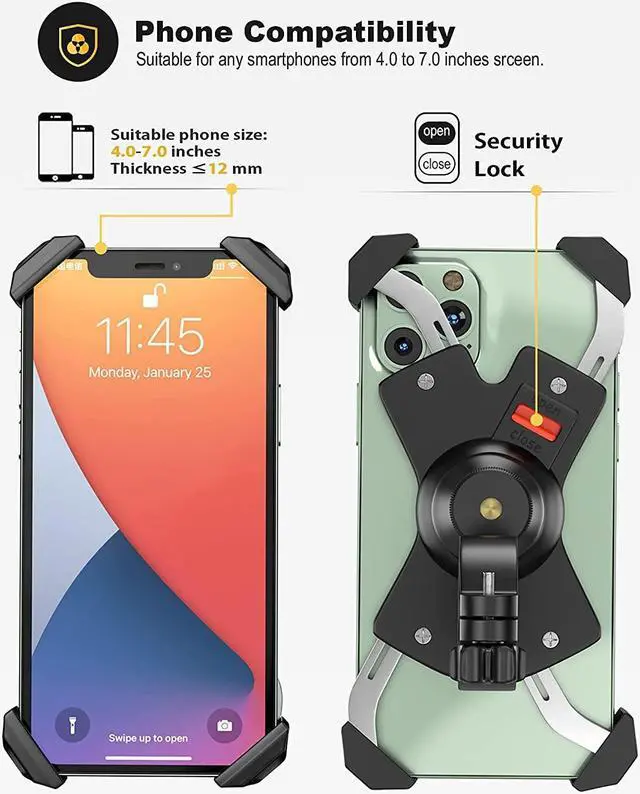 Alt view image 3 of 7 - Bike Phone Mount Metal Motorcycle Handlebar Phone Holder Scooter Phone Clamp for 4.0-7.0 Inch Smartphone with 360° Rotation