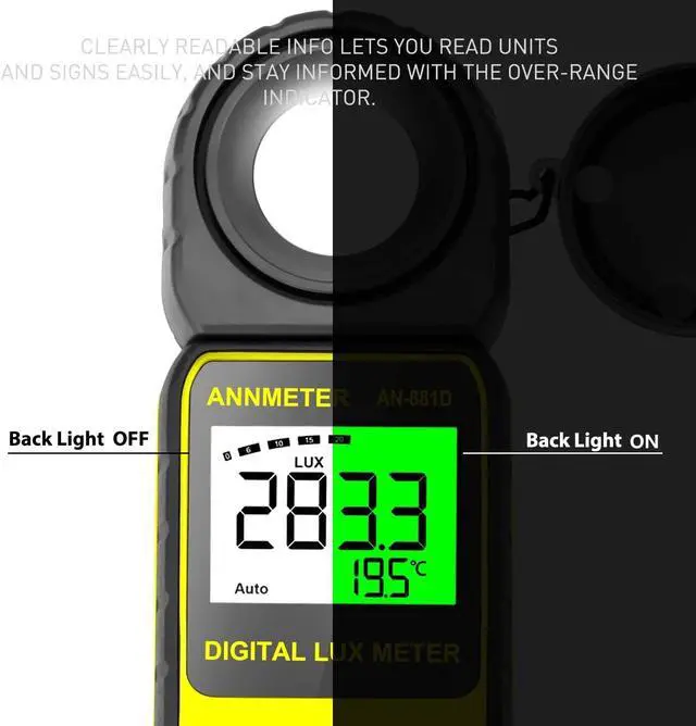 Alt view image 3 of 7 - Digital Lux/Foot Candle Light Meter, Illuminance Lumen Tester 0.01~400,000 Lux, Handheld Luxometro AI-881D for LED Plant Grow Lighting, Luxmeter w/Data Logging & Rotatable Detector