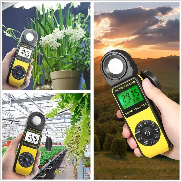 Alt view image 6 of 7 - Digital Lux/Foot Candle Light Meter, Illuminance Lumen Tester 0.01~400,000 Lux, Handheld Luxometro AI-881D for LED Plant Grow Lighting, Luxmeter w/Data Logging & Rotatable Detector