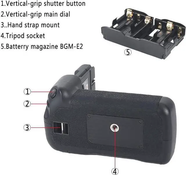 Alt view image 5 of 6 - Replacement for Pro BG-E2N Vertical Battery Grip Compatible Canon EOS 40D 20D 30D 50D SLR Digital Camera as BP-511