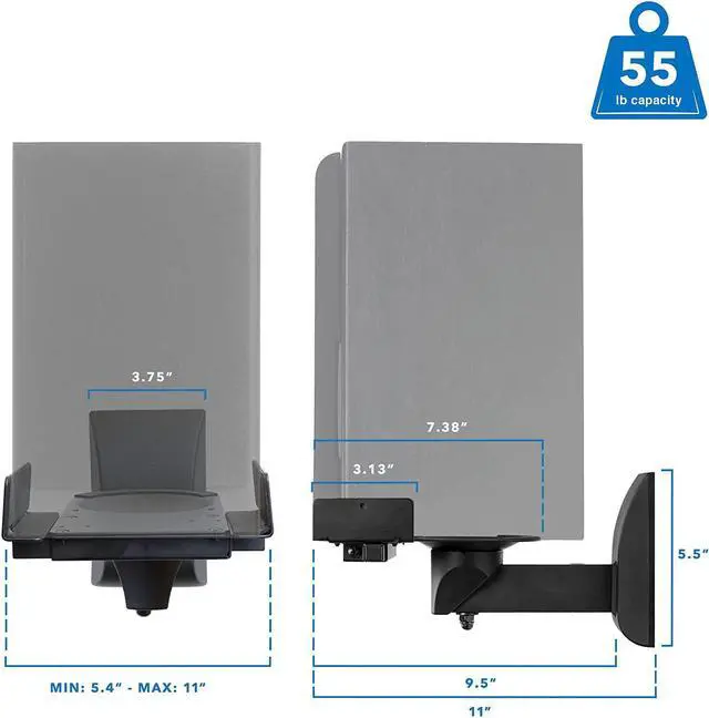 Alt view image 5 of 7 - Mount-It! Bookshelf Speaker Wall Mount, Pair of Universal Side Clamping Speaker Shelf Wall Mounting Brackets for Large or Small Speakers, 2 Full Motion Mounts, 55 Lbs Capacity, Black (MI-SB37)