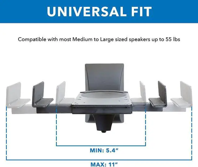 Alt view image 6 of 7 - Mount-It! Bookshelf Speaker Wall Mount, Pair of Universal Side Clamping Speaker Shelf Wall Mounting Brackets for Large or Small Speakers, 2 Full Motion Mounts, 55 Lbs Capacity, Black (MI-SB37)