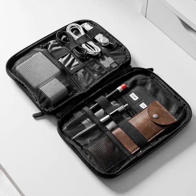 Alt view image 7 of 7 - Electronics Organizer Travel Case Small Cable Organizer Bag for Essentials Tech Organizer as Accessories Cord Organizer for Phone Power Bank SD Card Black