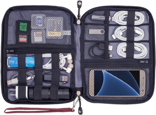 Alt view image 2 of 7 - Travel Cable Organizer Bag Waterproof Portable Electronic Accessories Organizer for USB Cable Cord Phone Charger Headset Wire SD Card with 5pcs Cable Ties(Red)