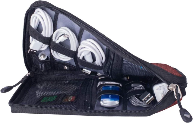 Alt view image 4 of 7 - Travel Cable Organizer Bag Waterproof Portable Electronic Accessories Organizer for USB Cable Cord Phone Charger Headset Wire SD Card with 5pcs Cable Ties(Red)