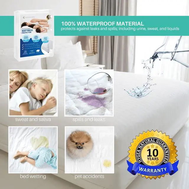 Alt view image 3 of 7 - Hygea Natural Luxurious Mattress Cover - Water Resistant, Washable, Breathable and Stretchable up to 15 in.- Zippered Mattress Cover (Twin)
